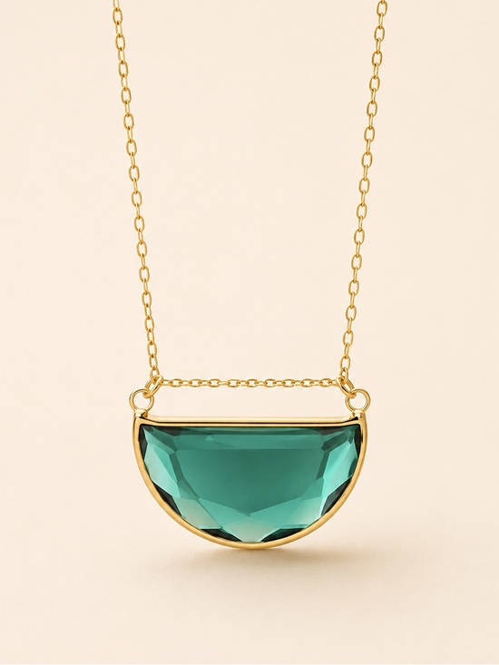 Anthropologie Jewelry - Emerald Green Gold Teal Semi-Circle Pendant Necklace